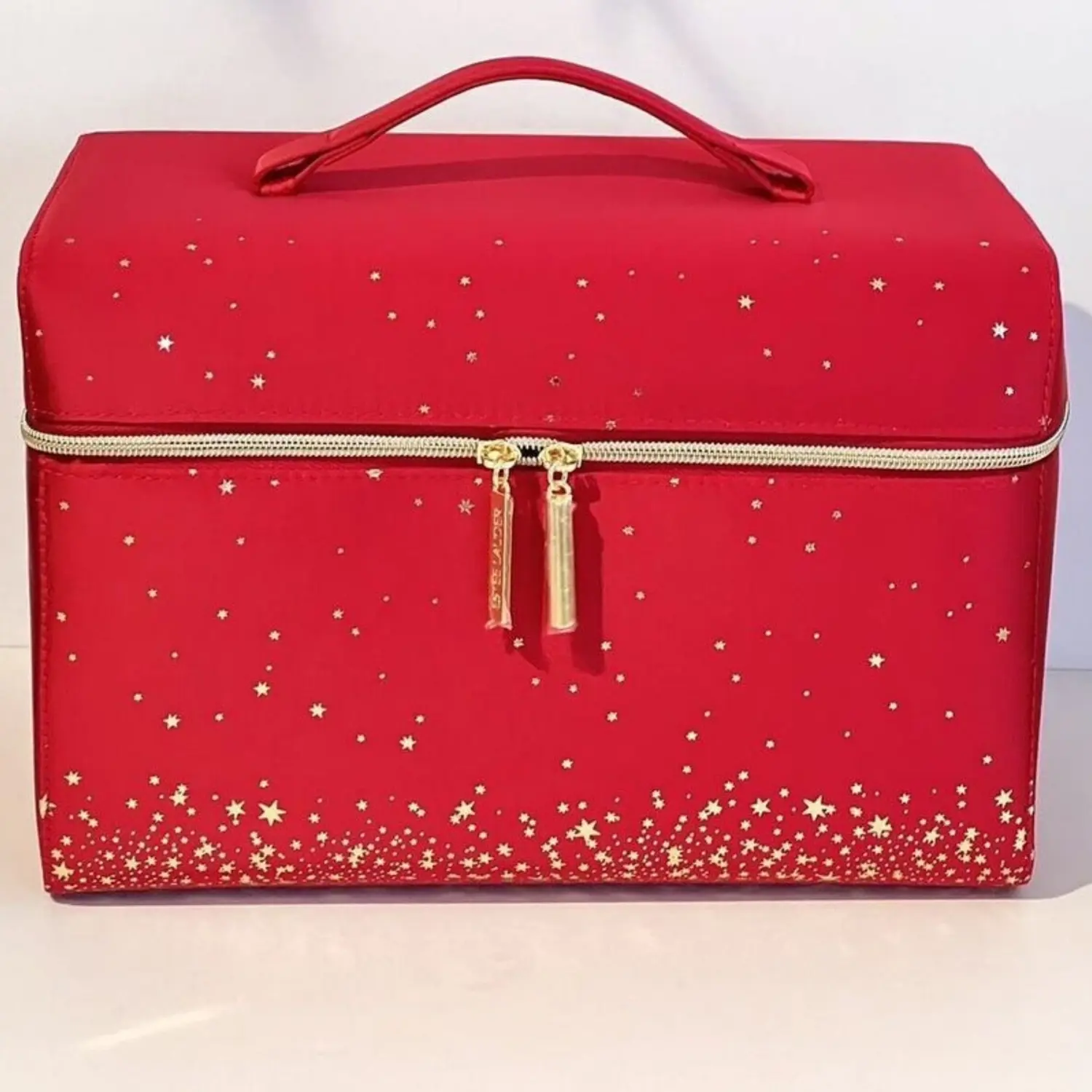 کیف آرایش صندوقی و پارچه ای قرمز با طرح ستاره طلایی استی لادر